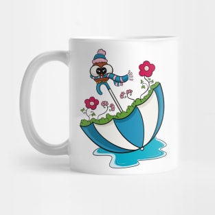 Cute bird on a fairy garden umbrella full of beautiful flowers Mug